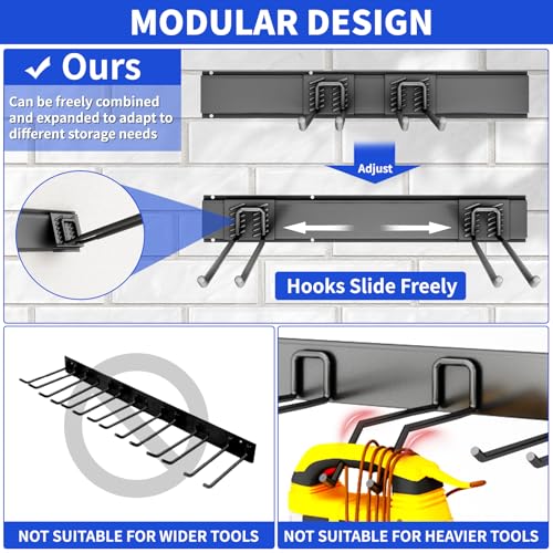 Garage Tool Organizer Wall Mount, 64 Inch Heavy Duty Garden Tool Organizer Storage System, Easy Install with 10 Adjustable Hooks, for Garage, Basement, Shed, Workshop, Black, Steel - size: 64" - 10 Hooks