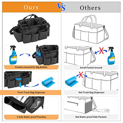 LoDrid Wearable Cleaning Caddy Bag with 4 Foldable Dividers, Black - color: Black