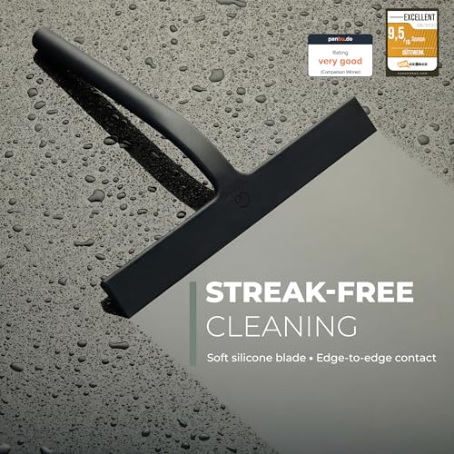 GÜTEWERK Silicone Shower Squeegee with 3-in-1 No-Drill Mount, Black, 15'' - color: Black, size: 15 Inches