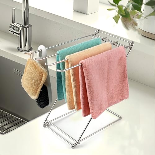 Kitchen Towel Holder Stand, 4-Arm Dish Towel Holder Countertop Towel Drying Rack for Bathroom, Free Standing Hand Towel Stand Washcloth Dish Cloth Drying Rack, Z-Shaped Folding Hanging Towel Bar Stand - size: 1 Pack