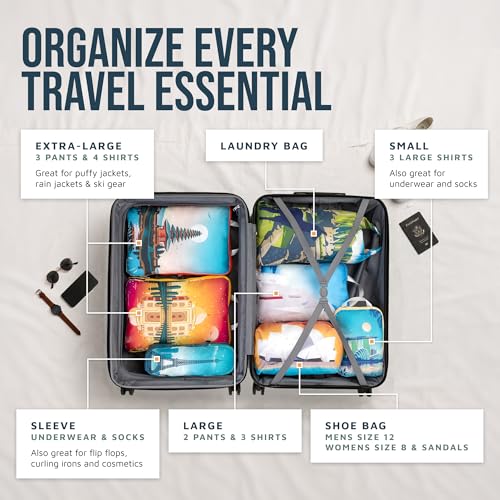 TRIPPED Travel Gear Large Compression Packing Cubes 7-Piece Set for Travel - color: Bucketlist