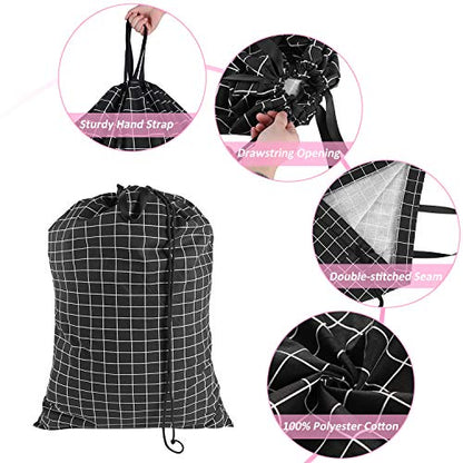 SWISSELITE Heavy Duty Laundry Drawstring Bag with Strap, 28 x 40 Inches Travel Dirty Clothes Bag for Laundromat and Household, 6 Color - color: Check Black