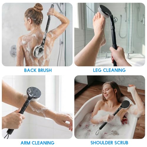 Gobiteli Back Scrubber for Shower,25" Long Handle Shower Brush for Body Exfoliator and Deep Clean,Back Washer for Shower for Men,Women and Elderly