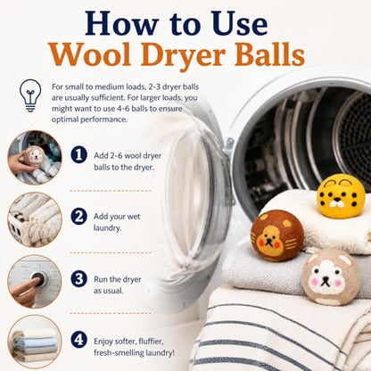 Wool Dryer Balls Handmade 3 Pack XL, Laundry Dryer Balls,100% New Zealand Wool Natural Fabric Softener,Reusable 1000 Loads,Wrinkles Free, Shorten Drying Time,Baby Safe (3 Pack XL,Zoo Friends) - color: Zoo Friends