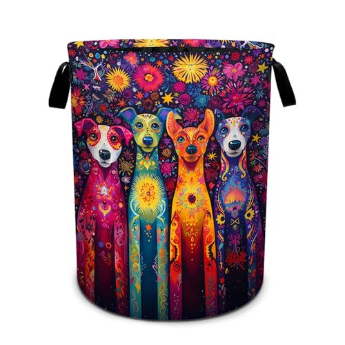 Dog Flower Laundry Basket Foldable Laundry Hamper With Handles Clothes Storage Bucket Organizer Laundry Bag For Bedroom Bathroom Laundry Storage 19.6 x 15.7 - color: Dog Flower