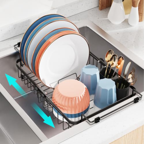 iSPECLE Dish Drying Rack Over the Sink - Expandable Rust-Resistant Drainer - color: Black, size: For 13"-30"W Sink, Expandable