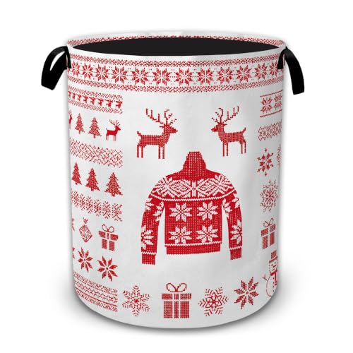 Christmas Cloth Laundry Basket with Handles, Foldable Tall Oxford Clothes Hamper, Lightweight Water-Resistant Storage Bin for Bedroom Bathroom College Dorm, 16 x 20.8 Inch - color: Christmas Cloth