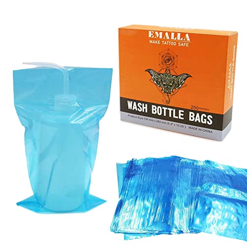 Tattoo Wash Bottle Bags, 250PCS Tattoo Wash Bottle Covers Squeeze Bottle Bags for Tattoo Wash Bottles Tattoo supplies(blue)… - size: 250PCS+BLUE