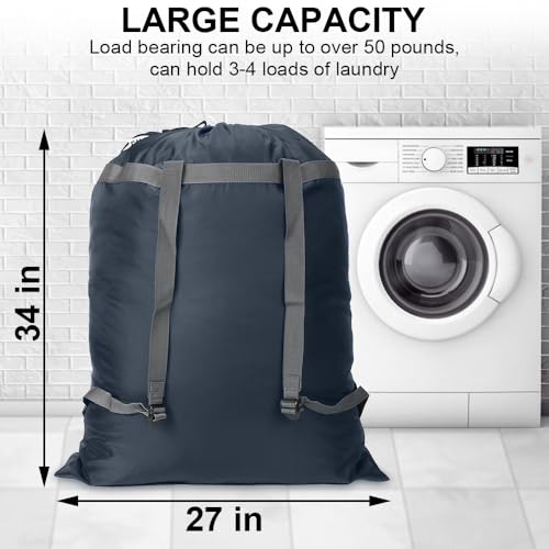 Laundry Bag Backpack, 27"x 34"Laundry Bag with Straps & Drawstring, Navy - color: navy