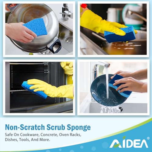 AIDEA Non Scratch Scrub Sponge-24Count, Sponges Kitchen, Sponges for Dishes - color: Blue
