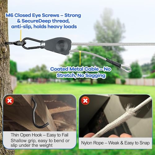 TooTaci Outdoor Clothesline Kit, 30ft 3/16" PVC Coated Clothesline Cable
