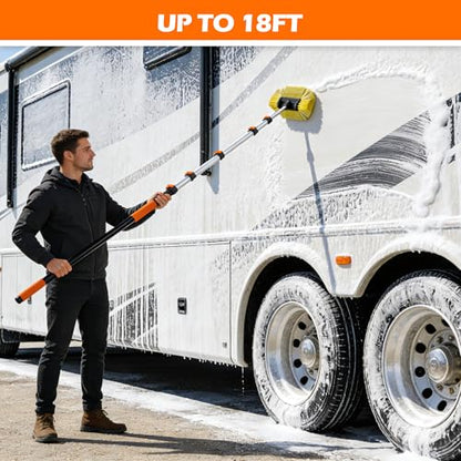 16FT Reach Car Wash Brush with Long Handle for RV, Truck Cleaning - size: 3-12FT