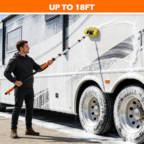 22FT Reach Car Wash Brush with Long Handle for RV, Truck Cleaning - size: 5-20FT