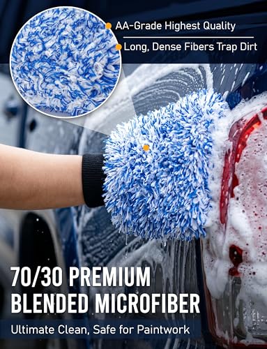 TAKAVU Car Wash Mitt, 2 Pack Microfiber, Scratch-Free (Blue) - color: Blue & White