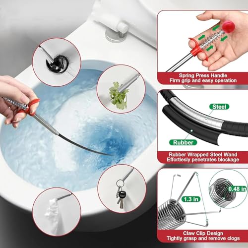 76 Inch Drain Snake Upgraded Ball Knob – Toilet Snake Flexible Grabber Claw for Clog Remover & Pick Up Items