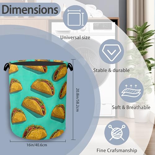 Mexican Taco Laundry Hamper,Dirty Clothes Laundry Basket with Handles Waterproof Oxford Cloth Storage Basket for College Dorms Bathroom Bedroom 16" x 20.8" - color: Mexican Taco