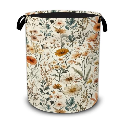 Vintage Flowers Laundry Basket,Boho Foldable Oxford Laundry Hamper with Handles,Collapsible Clothes Storage Bucket Tote Bag for Laundry Room,Bathroom,Bedroom,Dorm - color: Vintage Flowers Boho