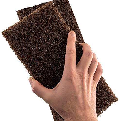 Heavy Duty XL Brown Scouring Pad 2 Pack. 10 x 4.5in Large Multipurpose Nylon Scrubbing Sponges. Clean Bathrooms, Kitchens, Counters and Floors to Erase Grime and Make Surfaces Sparkle