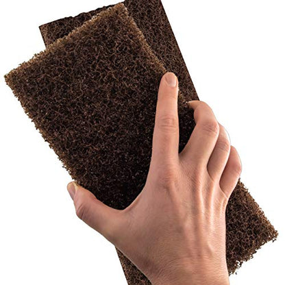Heavy Duty XL Brown Scouring Pad 2 Pack. 10 x 4.5in Large Multipurpose Nylon Scrubbing Sponges. Clean Bathrooms, Kitchens, Counters and Floors to Erase Grime and Make Surfaces Sparkle