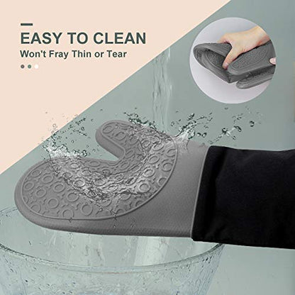 Silicone Oven Mitts - 14.6" Heat Resistant Oven Gloves for Baking, Cooking - color: Grey & Black, size: 14.6in Oven Mitts