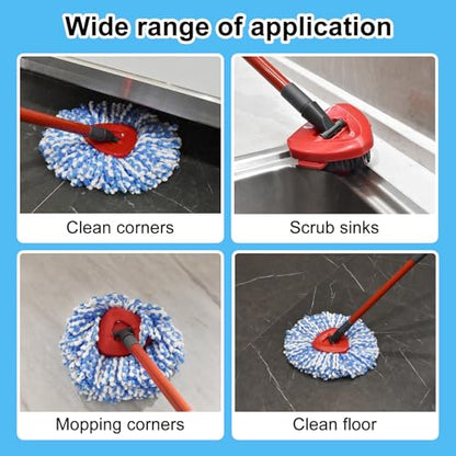 Spin Mop Handle Replacement for Ocedar, Mop Heads Replacements Compatible with RinseClean 2 Tank System,Include 2 Microfiber Mop Replace Heads,4 Section 30-58" Iron Mop Handle,1 Base and 1 Scrub Brush - size: 2 Tank