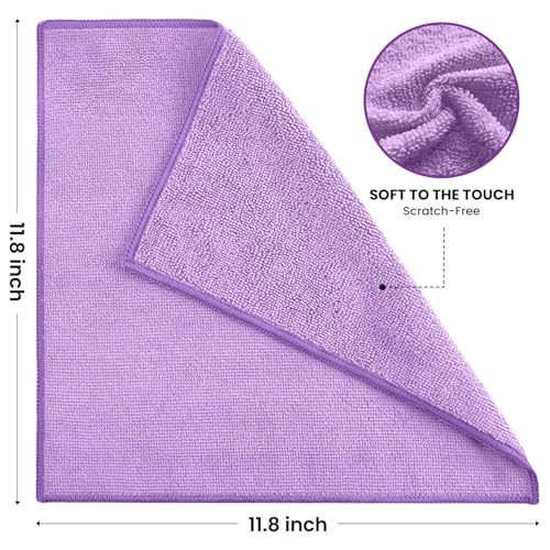 SIFANGKE Microfiber Cleaning Cloth, 12 Pack Purple Cleaning Rags for Housekeeping, Reusable Microfiber Towels for Car, Kitchen, Bathroom and Household Cleaning Supplies, 11.8"X11.8" - color: K.purple, size: 1 Count (Pack of 12)