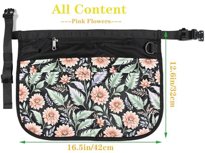 Barber Apron with 5 Pockets, Waterproof and Bleach-proof Hair Stylist Apron for Men and Women - color: Pink Flowers
