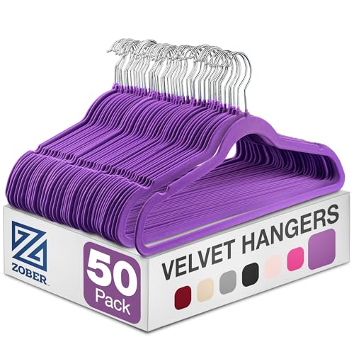 Zober Purple Velvet Hangers 50 Pack, Slim Non Slip Clothes Hangers - color: Purple, size: 50 Pack