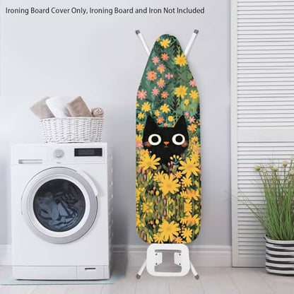 Cat Flower Ironing Board Cover and Pad, 16x55 Inches Standard Size Heavy Duty Silicone Ironing Board Cover Iron Boards Covers with Elastic Edge - color: Cat Flower2