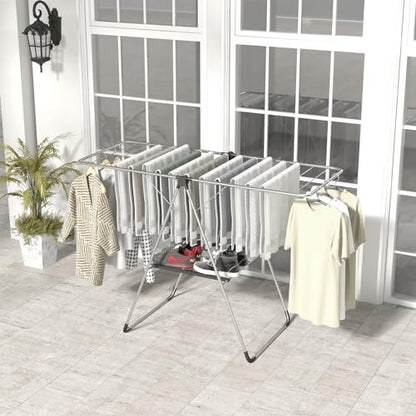 Tangkula 2-Level Collapsible Clothes Drying Rack w/Height-Adjustable Wings