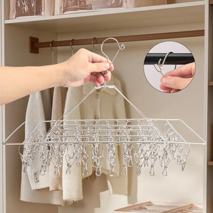 5 Pack 17x10 inch Stainless Steel Drying Rack with 60 Clips, Swivel Sock Drying Rack with Windproof Clips, Stainless Steel Clothes Hanger for Bras, Clothes, Sock & Underwear Towels - size: 5 Pack