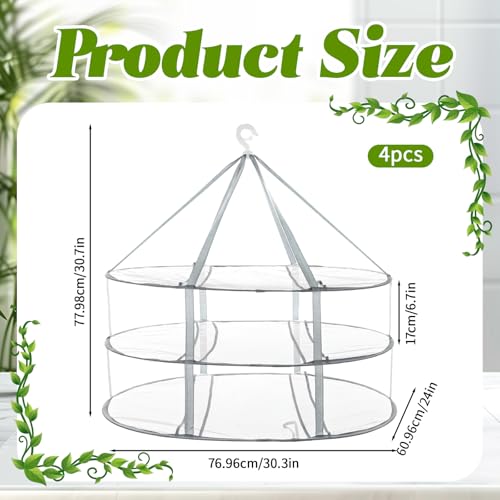 4 Pack 3-Tier Folding Mesh Clothes Hanging Dryer, Sweater Drying Rack Large Laundry Drying Rack Lay fold Flat Dry Hanger with Fixing Band for Laundry Indoor T-Shirt Swimsuit Sweater Underwear