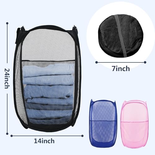 Pop Up Laundry Hamper, Mesh Laundry Basket Collapsible, Foldable Hamper for Travel and Storage, 3 Pack (Black+Pink+Blue) - color: 3P Black+Pink+Blue