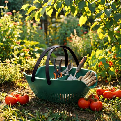 Nuogo 3 Pcs Garden Harvest Basket with Dividers Tool Caddy,Dark Green - color: Dark Green