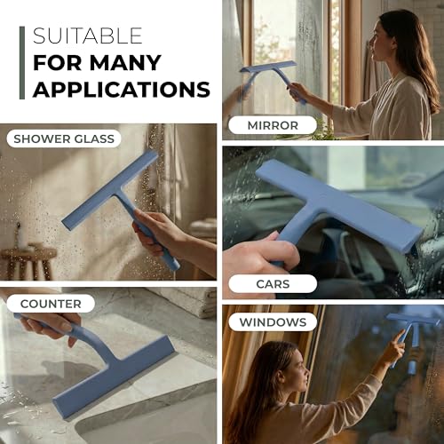 GÜTEWERK Silicone Shower Squeegee with 3-in-1 No-Drill Mount, Blue, 11'' - color: Blue, size: 11 Inches