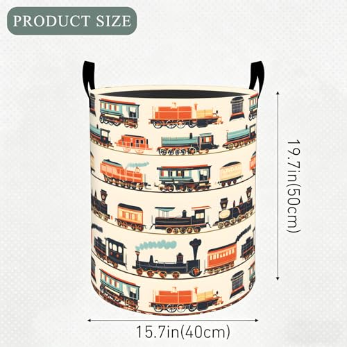 Vintage Train Laundry Basket Hamper, Organizer Bins Gifts for Women Kids, Retro Locomotive Steam Foldable Waterproof Clothes Hamper Handles Storage Bucket for Bedroom Bathroom Room Decor 19.7"x15.7" - color: Train