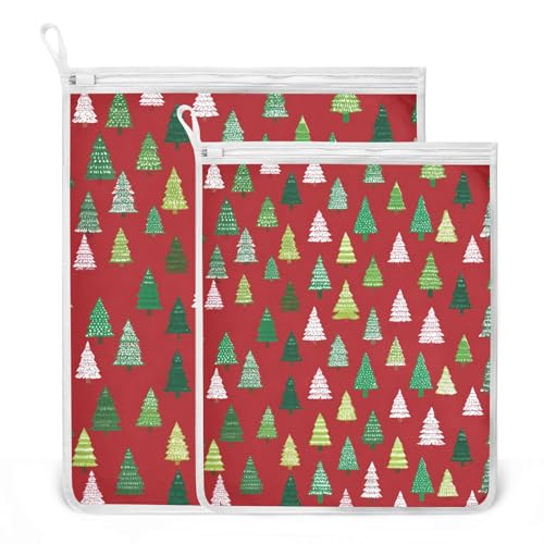 Mesh Laundry Bags Lingerie Bags for Washing Delicates 2 PCS Durable Wash Bag with Zipper Small and Medium Washable Christmas Trees White Green - color: Christmas Trees White Green