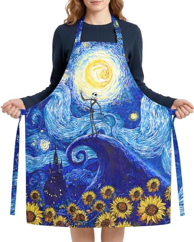 Women Apron, Cute Kitchen Aprons for Women, Girls - color: Blue Nightmare