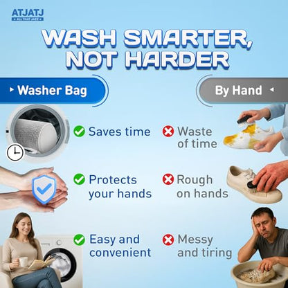 2-Pack Shoe Washing Machine Bag, 360° Deep Shoe Laundry Bag for Washer, Reusable Mesh Shoe Bag with Secure Zipper, Easy Clean Shoe Bag for Sneakers, Tennis Shoes & Gym Trainers