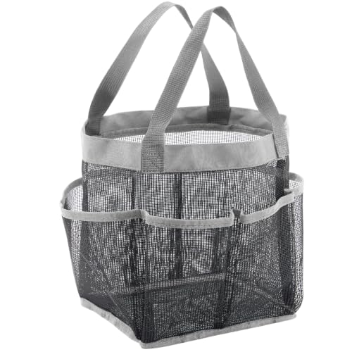 Lifewit Mesh Shower Caddy Portable for College Dorm Room Essentials with 7 Pockets, Freestanding Hanging Organizer Basket, Quick Dry Tote Bag for Camping, Bathroom, Beach, Travel, 1 Pack, Grey - color: Grey