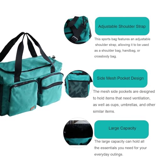 Large Capacity Duffel Bag Adjustable Strap Peppermint Blue Travel Sports - color: Peppermint Blue