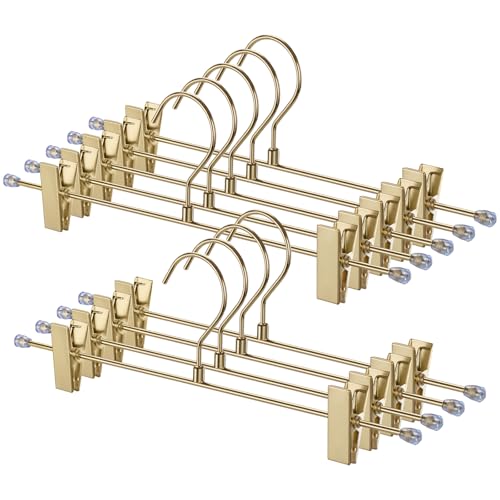 9 Pack Pants Hangers with Clips, 12.2 Inch Slim Metal Clothes Hangers with 360° Swivel Hooks, Heavy Duty Space Saving Closet Hangers for Jeans, Slacks, Shorts (Gold) - color: Gold-1