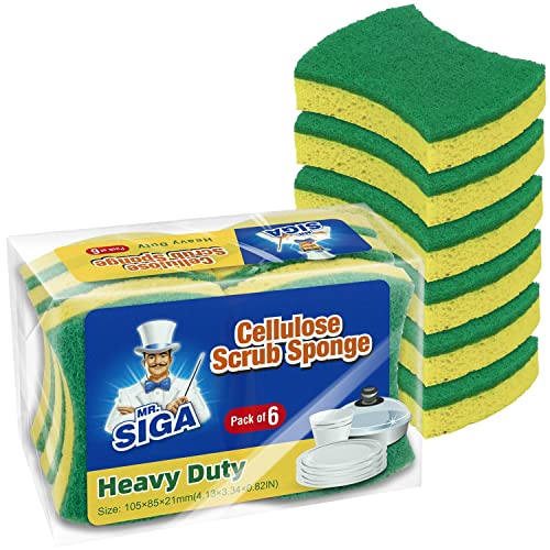MR.SIGA Heavy Duty Cellulose Scrub Sponge, Dual-Sided Dish Sponge, 12 Pack - color: Green, Yellow
