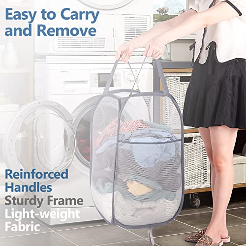 Deluxe Strong Mesh Pop up Laundry Hamper Basket with Side Pocket for Laundry Room, Bathroom, Kids Room, College Dorm or Travel Grey - color: Grey
