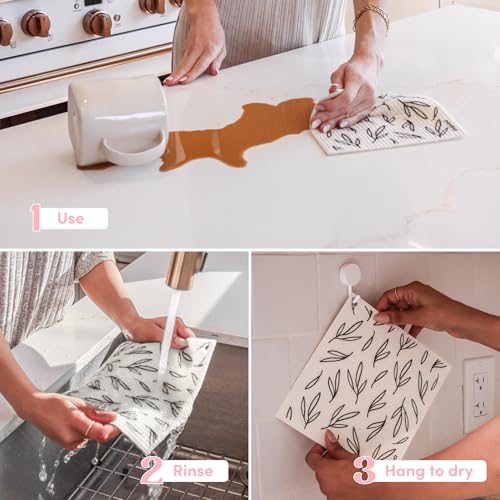 Papaya Swedish Dishcloths for Kitchen, 2 Reusable Paper Towels, 1 Hook - color: Call Me Twiggy