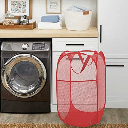 BATTOO Deluxe Strong Mesh Pop up Laundry Hamper Basket with Side Pocket for Laundry Room, Bathroom, Kids Room, College Dorm or Travel Red - color: Red