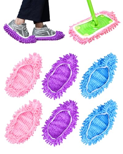 6 Mop Slippers for Floor Cleaning Mop Socks fr Women Washable Mopping Socks - color: 3 Pairs
