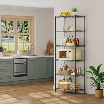 SINGAYE 6 Metal Shelves Wire Shelving Storage Shelf Adjustable Unit Pantry - color: Black, size: 6 Tier 14"Dx24"Wx72"H