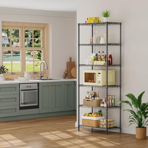 SINGAYE 6 Metal Shelves Wire Shelving Storage Shelf Adjustable Unit Pantry - color: Black, size: 6 Tier 14"Dx24"Wx72"H