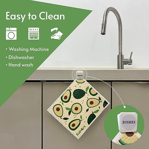Eulnars Swedish Dishcloths for Kitchen, 8 Pack Reusable Paper Towels with Clips, Non-Scratch Swedish Kitchen Towels, Super Absorbent Cellulose Sponge Cloths, Dishwasher Safe, No Odor - color: Fruit Party